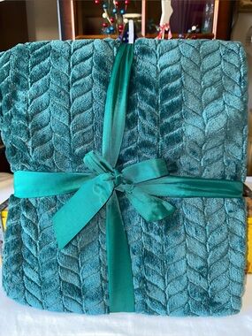 DARSEE & DAVID'S TEAL BRAIDED FLEECE THROW ~ New